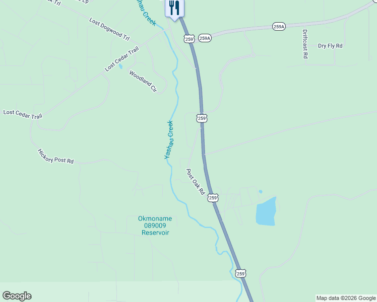 map of restaurants, bars, coffee shops, grocery stores, and more near 313 Post Oak Road in Broken Bow