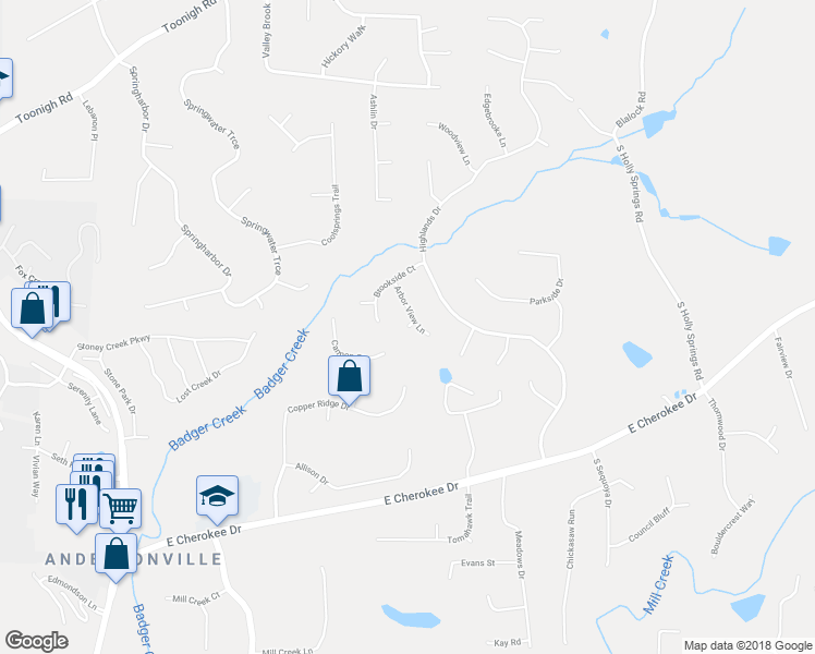 map of restaurants, bars, coffee shops, grocery stores, and more near 102 Arbor View Court in Woodstock