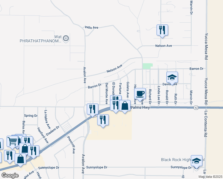 map of restaurants, bars, coffee shops, grocery stores, and more near 6388 El Dorado Avenue in Yucca Valley