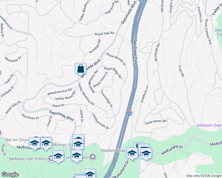map of restaurants, bars, coffee shops, grocery stores, and more near 15660 Crownridge Place in Los Angeles