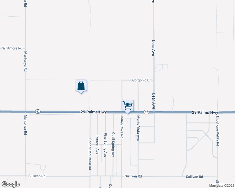 map of restaurants, bars, coffee shops, grocery stores, and more near 6400 Indian Cove Road in Twentynine Palms