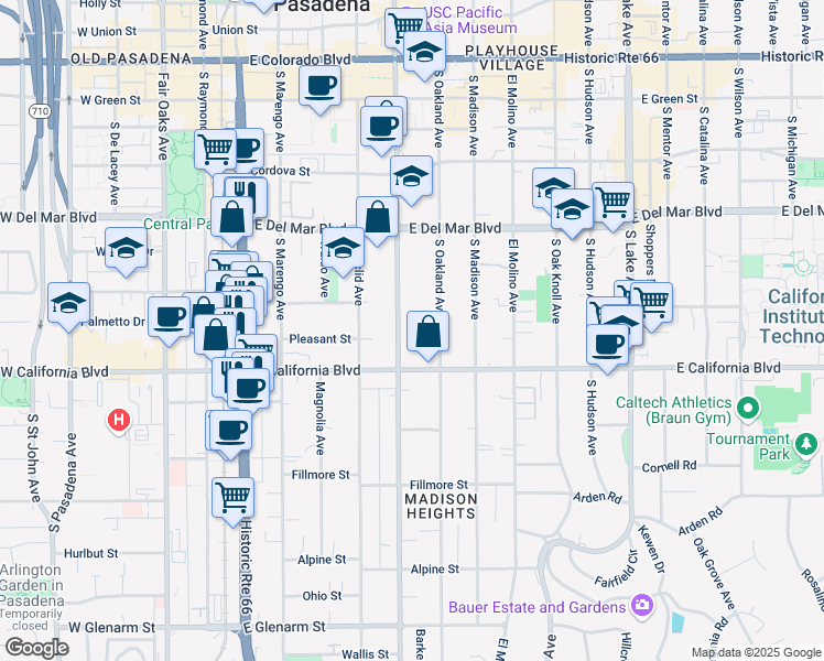 map of restaurants, bars, coffee shops, grocery stores, and more near 515 South Los Robles Avenue in Pasadena