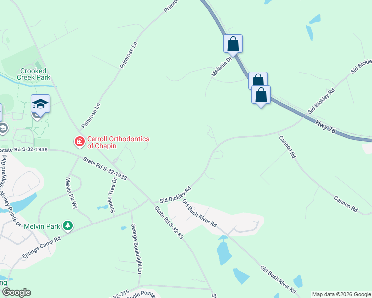 map of restaurants, bars, coffee shops, grocery stores, and more near 480 Sid Bickley Road in Chapin