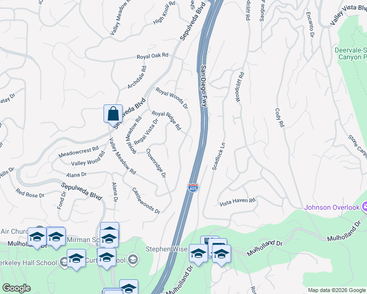 map of restaurants, bars, coffee shops, grocery stores, and more near 3648 Royal Woods Drive in Los Angeles