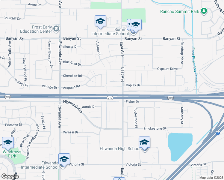 map of restaurants, bars, coffee shops, grocery stores, and more near 13229 Chickasaw Road in Rancho Cucamonga