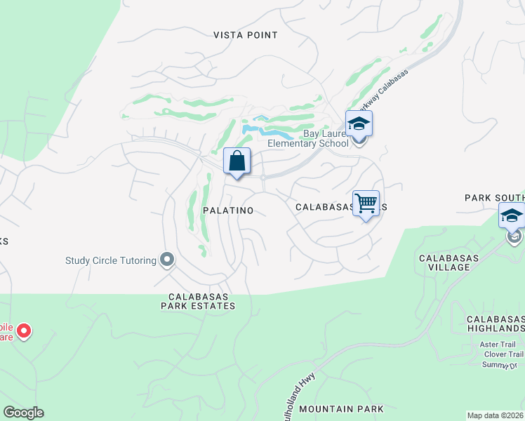 map of restaurants, bars, coffee shops, grocery stores, and more near 24819 Alexandra Court in Calabasas