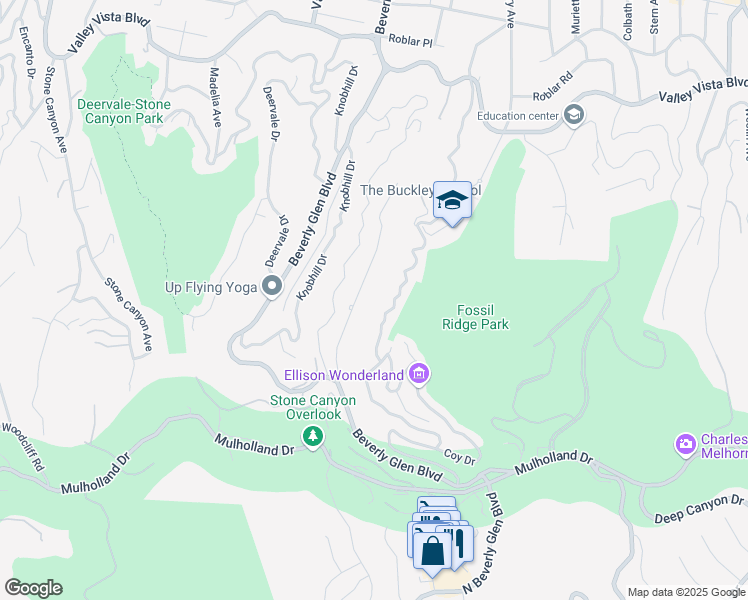map of restaurants, bars, coffee shops, grocery stores, and more near Camino de la Cumbre in Los Angeles