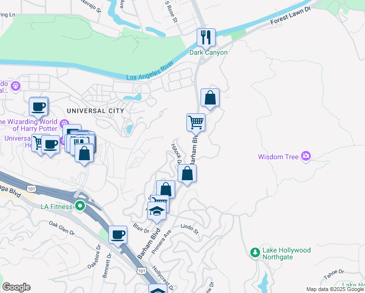map of restaurants, bars, coffee shops, grocery stores, and more near 3272 Craig Drive in Los Angeles