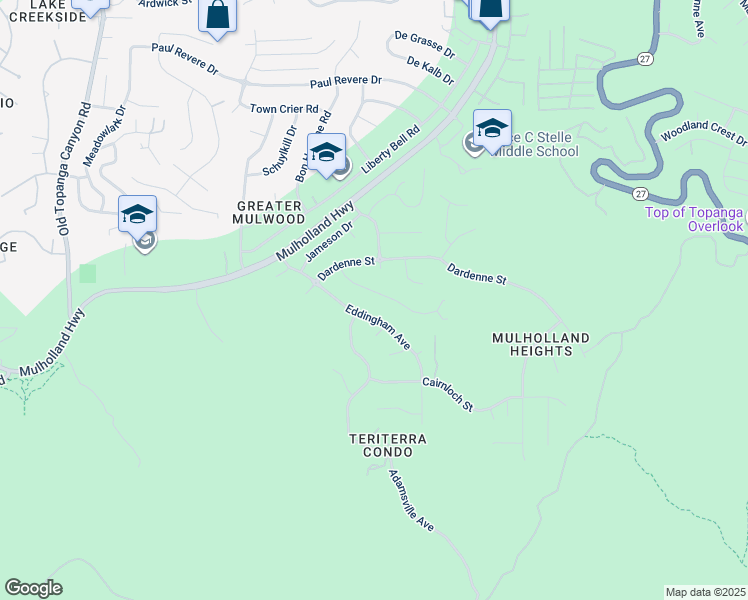 map of restaurants, bars, coffee shops, grocery stores, and more near 22482 Calipatria Drive in Calabasas