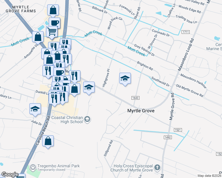map of restaurants, bars, coffee shops, grocery stores, and more near 811 Piner Road in Wilmington