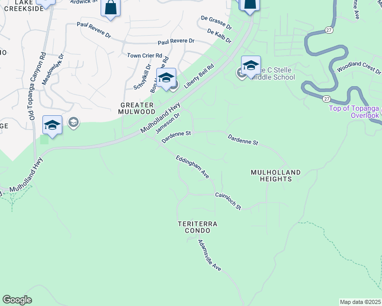 map of restaurants, bars, coffee shops, grocery stores, and more near 22482 Calipatria Drive in Calabasas