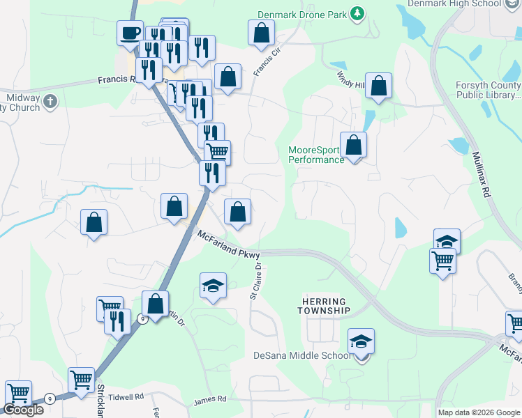 map of restaurants, bars, coffee shops, grocery stores, and more near 6335 Elmshorn Way in Alpharetta