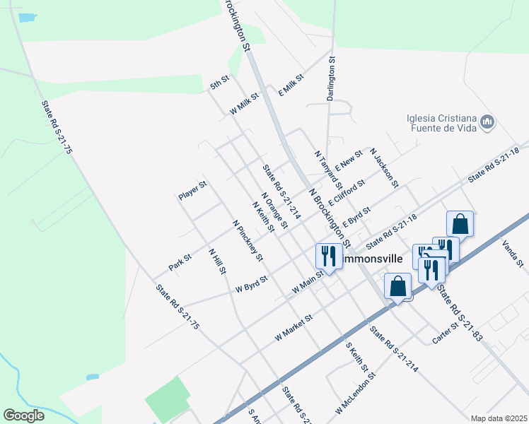map of restaurants, bars, coffee shops, grocery stores, and more near 310 North Orange Street in Timmonsville