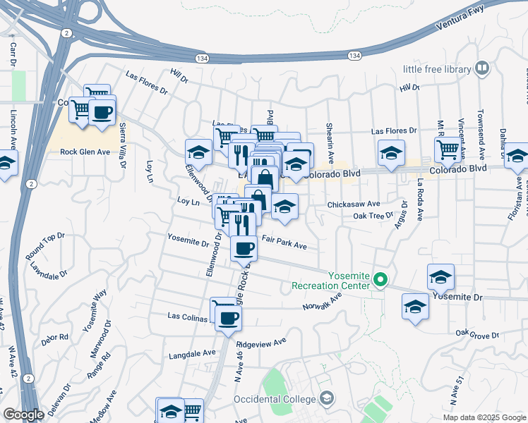 map of restaurants, bars, coffee shops, grocery stores, and more near in Los Angeles