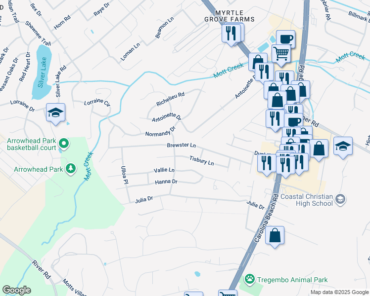 map of restaurants, bars, coffee shops, grocery stores, and more near 708 Brewster Lane in Wilmington