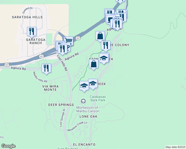 map of restaurants, bars, coffee shops, grocery stores, and more near 4257 Las Virgenes Road in Calabasas