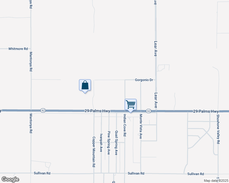 map of restaurants, bars, coffee shops, grocery stores, and more near 69013 Gorgonio Drive in Twentynine Palms