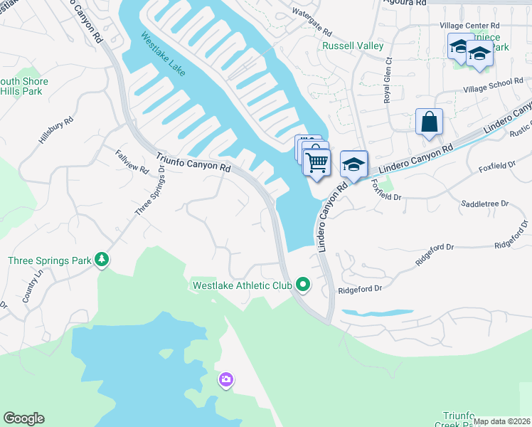 map of restaurants, bars, coffee shops, grocery stores, and more near 3662 Golden Leaf Drive in Westlake Village
