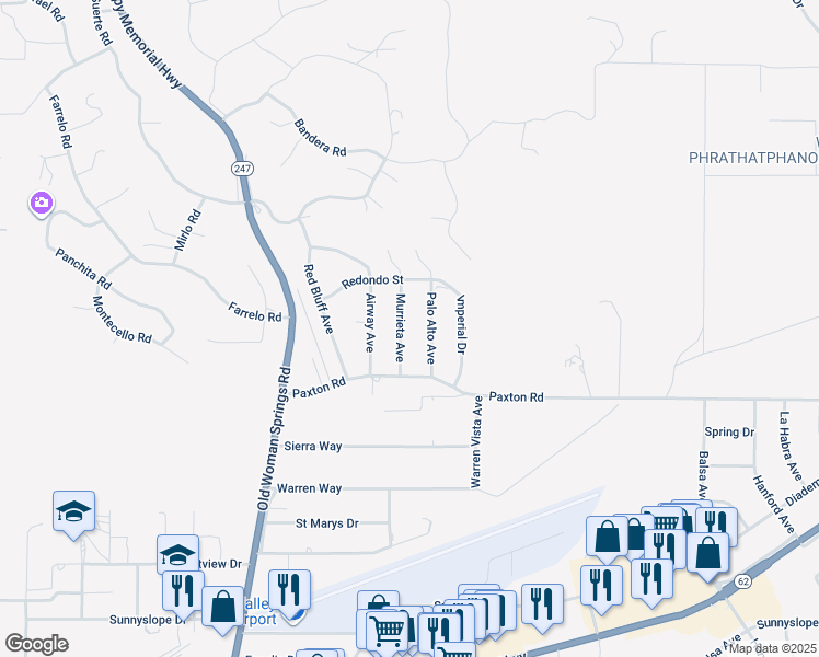 map of restaurants, bars, coffee shops, grocery stores, and more near 6383 Murrieta Avenue in Yucca Valley