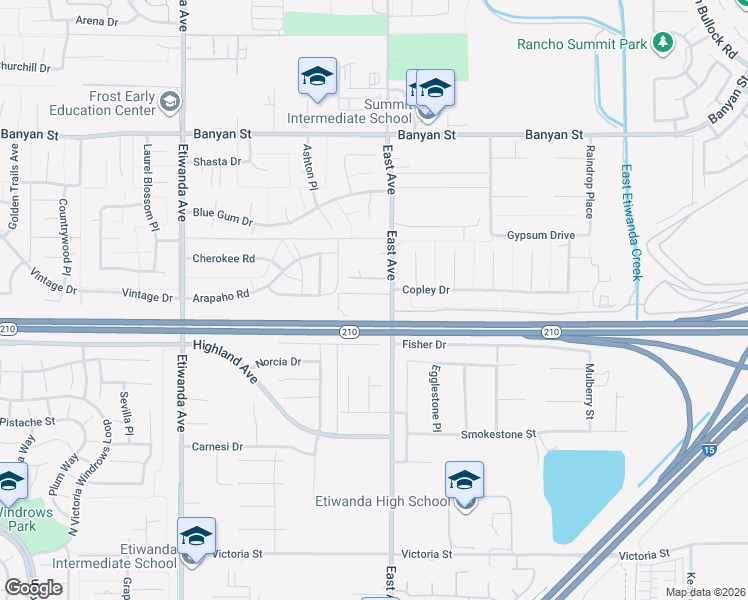 map of restaurants, bars, coffee shops, grocery stores, and more near 13229 Chickasaw Road in Rancho Cucamonga