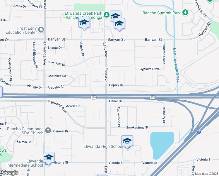 map of restaurants, bars, coffee shops, grocery stores, and more near 13275 Chickasaw Road in Rancho Cucamonga