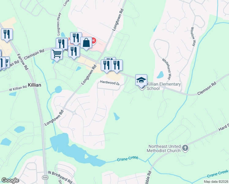 map of restaurants, bars, coffee shops, grocery stores, and more near 6 Lovett Court in Columbia