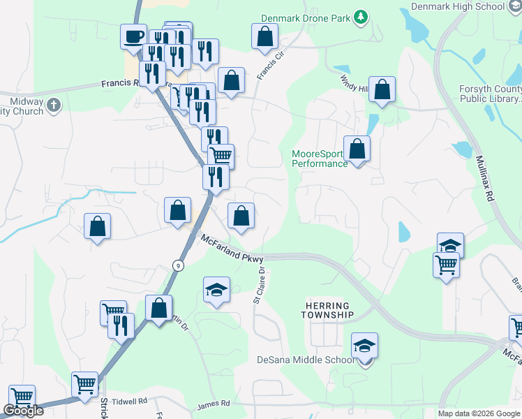 map of restaurants, bars, coffee shops, grocery stores, and more near 6335 Elmshorn Way in Alpharetta