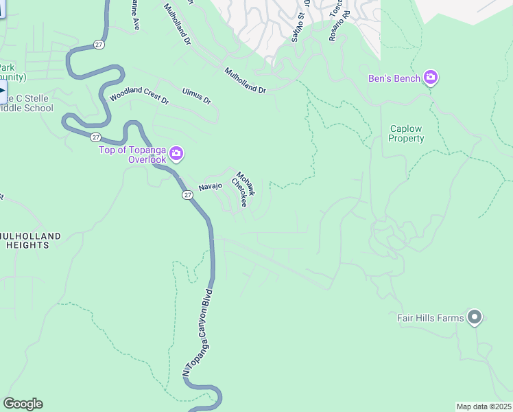 map of restaurants, bars, coffee shops, grocery stores, and more near 1169 Aztec in Topanga