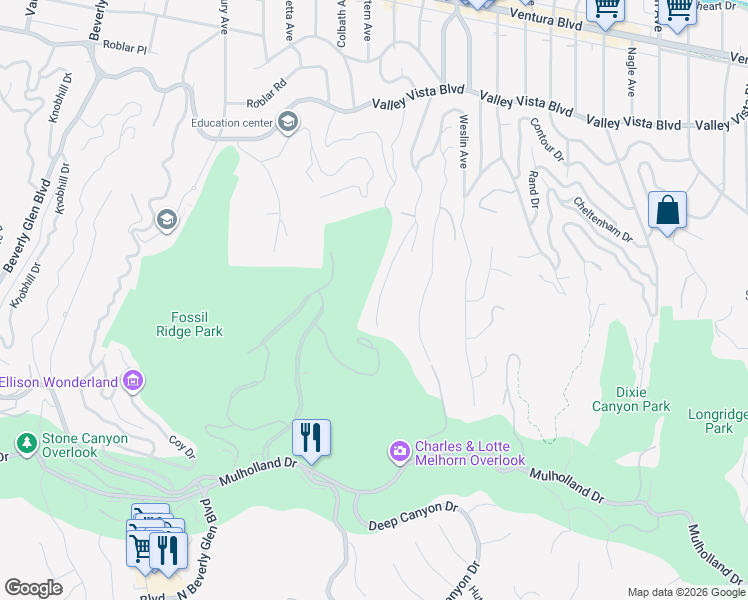 map of restaurants, bars, coffee shops, grocery stores, and more near 3697 Benedict Canyon Lane in Los Angeles