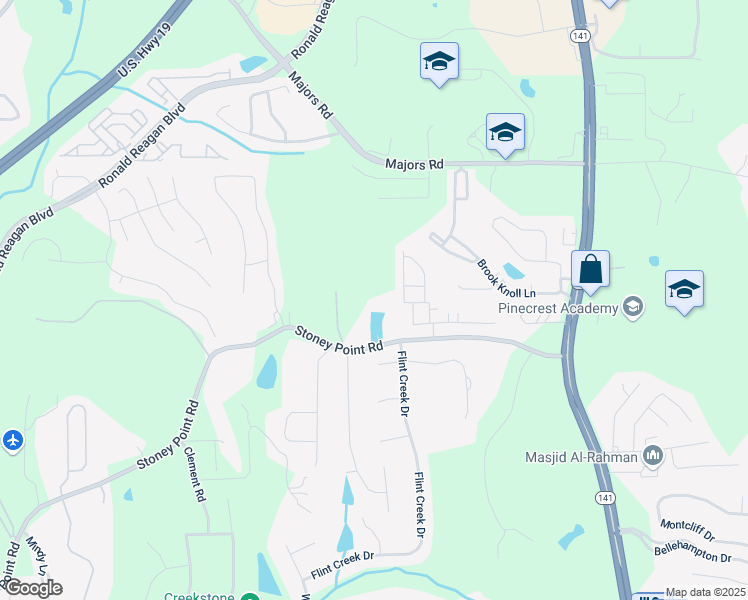 map of restaurants, bars, coffee shops, grocery stores, and more near 1424 Stoney Point Road in Cumming