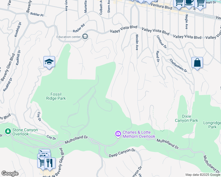 map of restaurants, bars, coffee shops, grocery stores, and more near 3697 Benedict Canyon Lane in Los Angeles