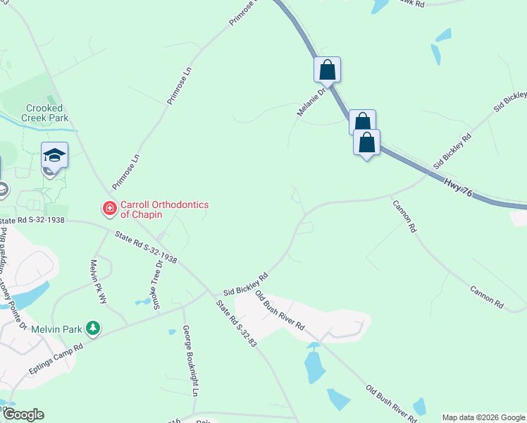 map of restaurants, bars, coffee shops, grocery stores, and more near 480 Sid Bickley Road in Chapin