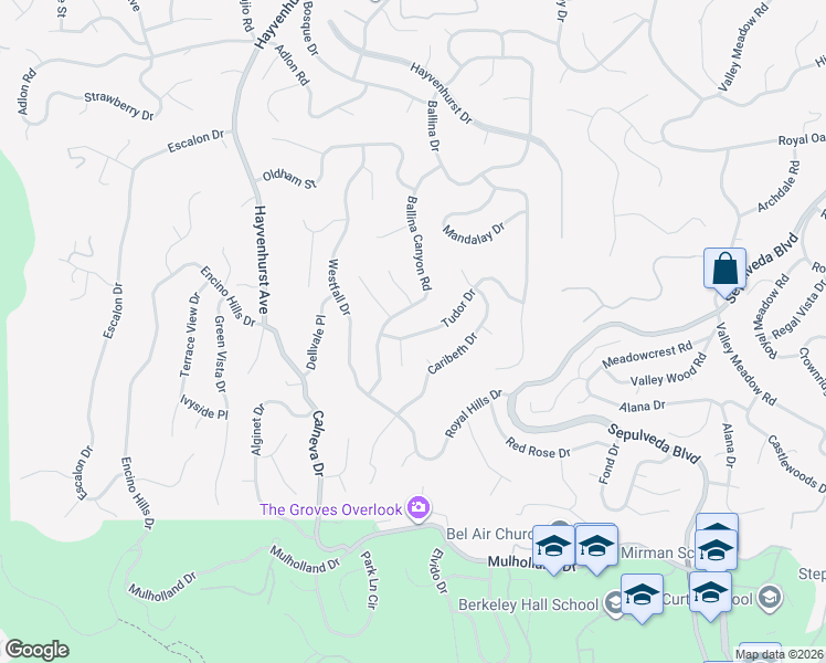 map of restaurants, bars, coffee shops, grocery stores, and more near 16446 Tudor Drive in Los Angeles