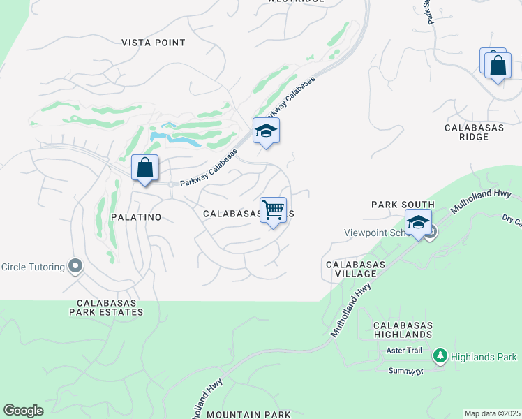 map of restaurants, bars, coffee shops, grocery stores, and more near Vía Tecolote in Calabasas
