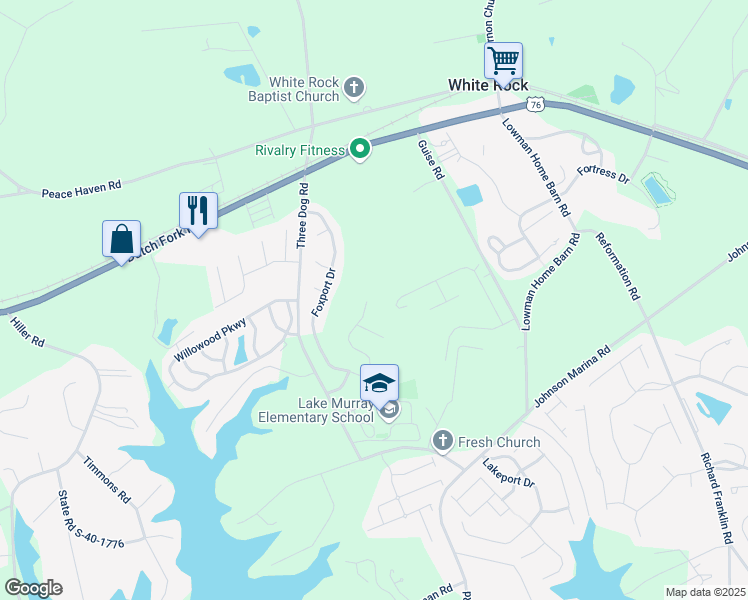 map of restaurants, bars, coffee shops, grocery stores, and more near 570 Foxstone Drive in Chapin