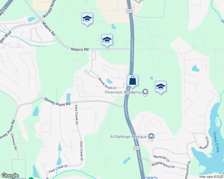 map of restaurants, bars, coffee shops, grocery stores, and more near 1145 Brook Knoll Lane in Cumming