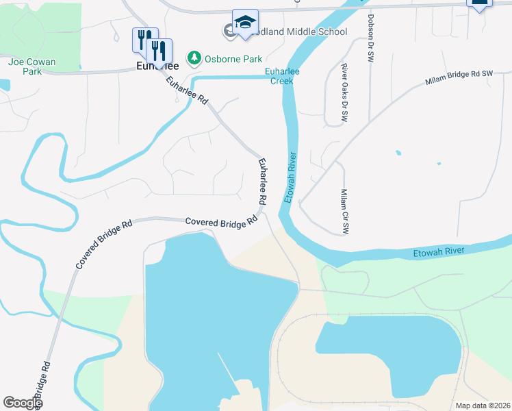 map of restaurants, bars, coffee shops, grocery stores, and more near 308 Covered Bridge Road in Euharlee