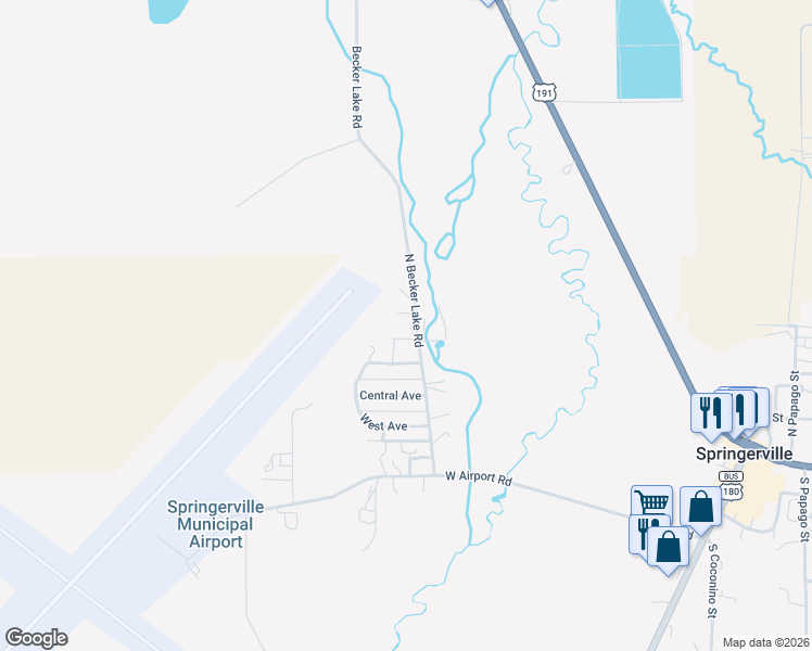 map of restaurants, bars, coffee shops, grocery stores, and more near 183-189 N Becker Lake Rd in Springerville