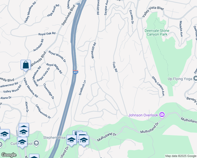 map of restaurants, bars, coffee shops, grocery stores, and more near 3708 Woodcliff Road in Los Angeles