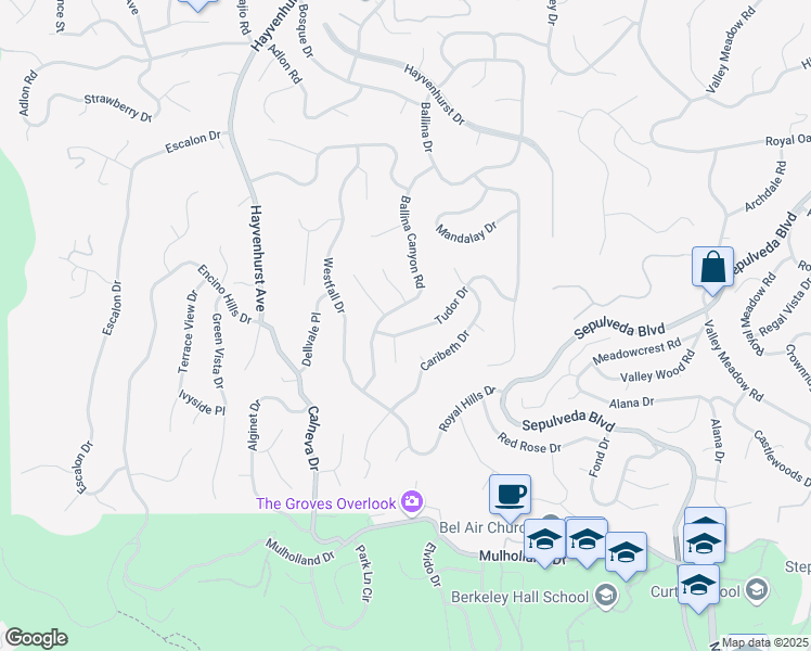 map of restaurants, bars, coffee shops, grocery stores, and more near 16449 Tudor Drive in Los Angeles