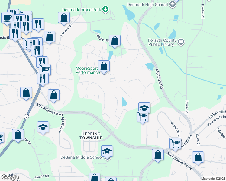 map of restaurants, bars, coffee shops, grocery stores, and more near 474 Windstone Trail in Alpharetta