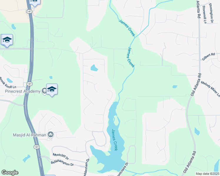 map of restaurants, bars, coffee shops, grocery stores, and more near 1670 Bookhout Drive in Cumming
