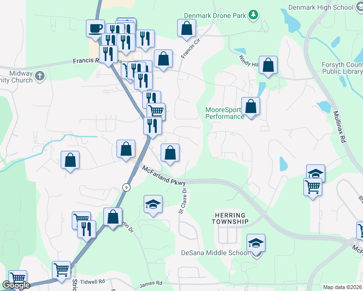 map of restaurants, bars, coffee shops, grocery stores, and more near 6215 Elmshorn Way in Alpharetta