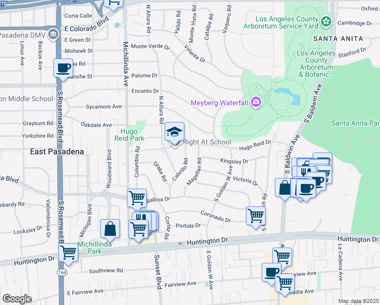 map of restaurants, bars, coffee shops, grocery stores, and more near 317 Magellan Road in Arcadia