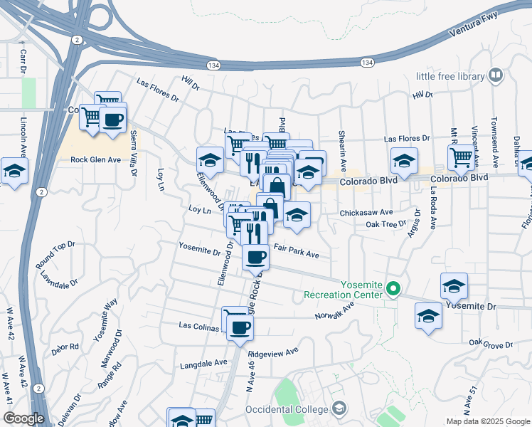 map of restaurants, bars, coffee shops, grocery stores, and more near in Los Angeles
