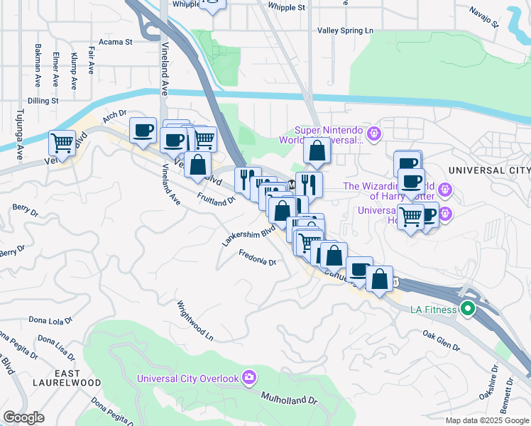 map of restaurants, bars, coffee shops, grocery stores, and more near in Los Angeles