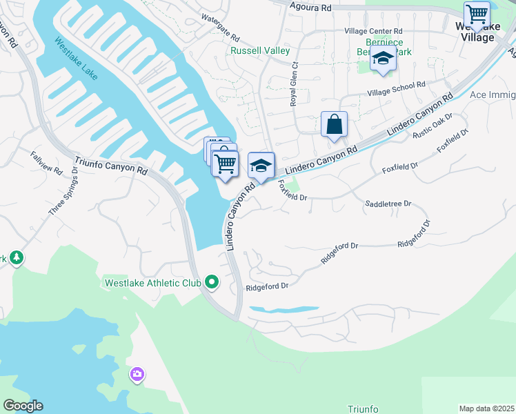 map of restaurants, bars, coffee shops, grocery stores, and more near 3709 Summershore Lane in Westlake Village