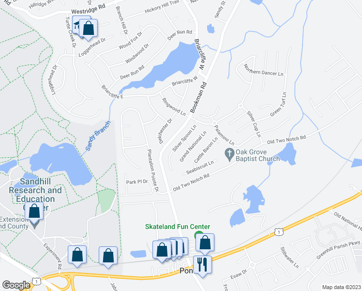 map of restaurants, bars, coffee shops, grocery stores, and more near 543 Silver Spoon Lane in Elgin