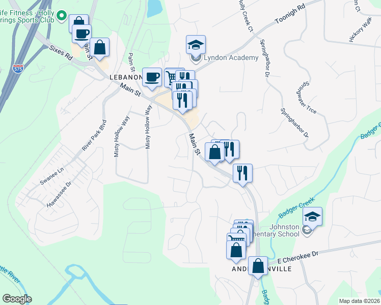 map of restaurants, bars, coffee shops, grocery stores, and more near 306 Aldene Court in Holly Springs