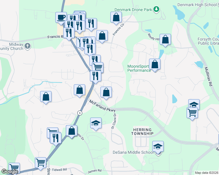 map of restaurants, bars, coffee shops, grocery stores, and more near 6210 Elmshorn Way in Alpharetta
